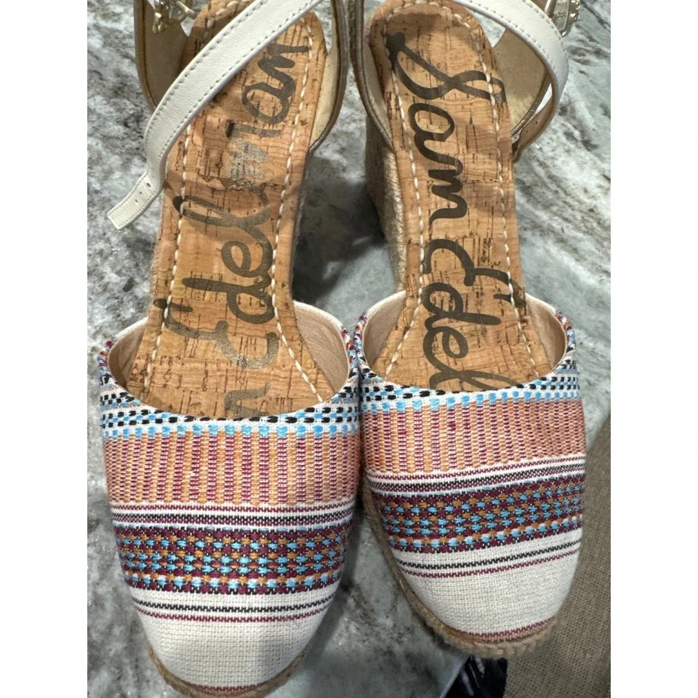 Sam Edelman Payton Espadrille Wedge sandal  striped upper cork jute wedge NWOT 9